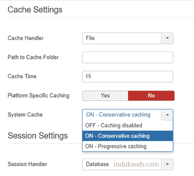 Cache Settings - Pengaturan Caching Joomla